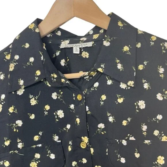 SPEED CONTROL | Women's Black & Yellow Lightweight Floral Shirt Dress | Size L - Picture 4 of 13